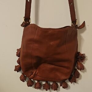 Cynthia Rowley Brown Leather Shoulder Bag with Tassels